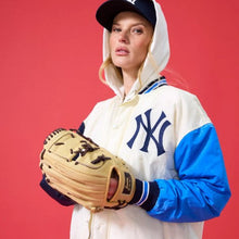 Load image into Gallery viewer, Women's Yankees Bomber Jacket in Blue and Sugar Swizzle