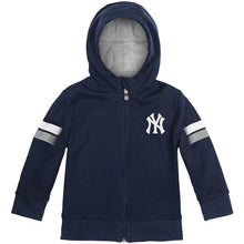 Load image into Gallery viewer, Toddler & Youth Cubcoats Yankees Navy 2-in-1 Transforming Full-Zip Hoodie & Soft Plushie - Hoodie Front View