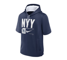 Load image into Gallery viewer, Men&#39;s New York Yankees Nike Navy Tri Code Lockup Short Sleeve Pullover Hoodie
