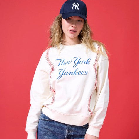 Women's Yankees Baseball Stitch Crew in Sugar Swizzle Tonal