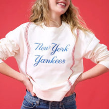 Load image into Gallery viewer, Women&#39;s Yankees Baseball Stitch Crew in Sugar Swizzle Tonal

