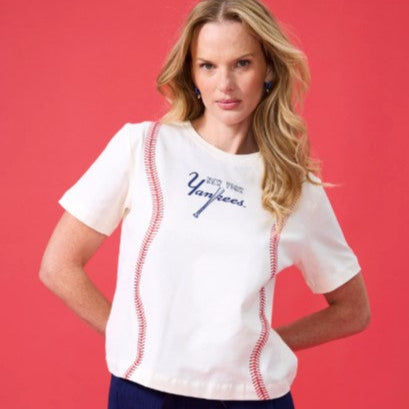 Women's Yankees Baseball Stitch T-shirt in Sugar Swizzle