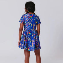 Load image into Gallery viewer, Girls Yankees Short Sleeve Skater Dress Candy Spill Blue
