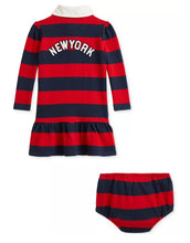 Load image into Gallery viewer, Ralph Lauren Baby Girls Striped Yankees Jersey Dress Nvy/Red
