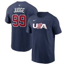 Load image into Gallery viewer, Men's USA Baseball Aaron Judge Nike Navy 2026 World Baseball Classic Name &amp; Number T-Shirt
