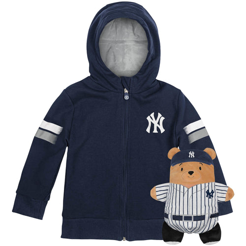 Toddler & Youth Cubcoats Yankees Navy 2-in-1 Transforming Full-Zip Hoodie & Soft Plushie - Hoodie and Plushie Front View