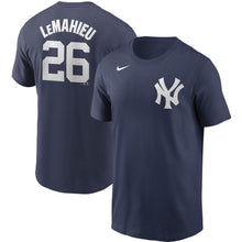 Load image into Gallery viewer, Men&#39;s Nike Yankees Navy DJ LeMahieu Name &amp; Number T-Shirt in Navy - Front and Back View
