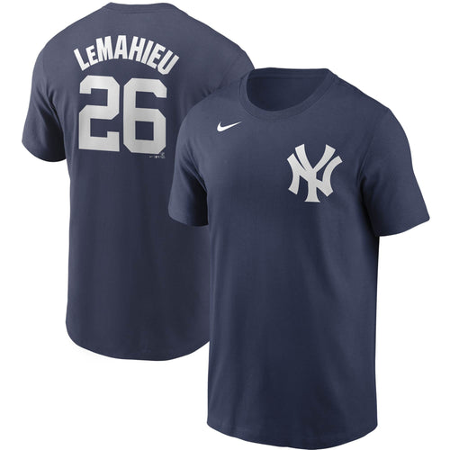 Men's Nike Yankees Navy DJ LeMahieu Name & Number T-Shirt in Navy - Front and Back View