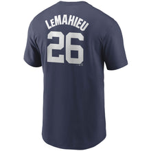 Load image into Gallery viewer, Men&#39;s Nike Yankees Navy DJ LeMahieu Name &amp; Number T-Shirt in Navy - Back View
