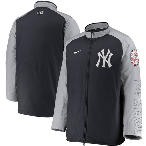 Men's Nike Yankees Navy & Grey Authentic Collection Dugout Full-Zip Jacket - Front and Back View