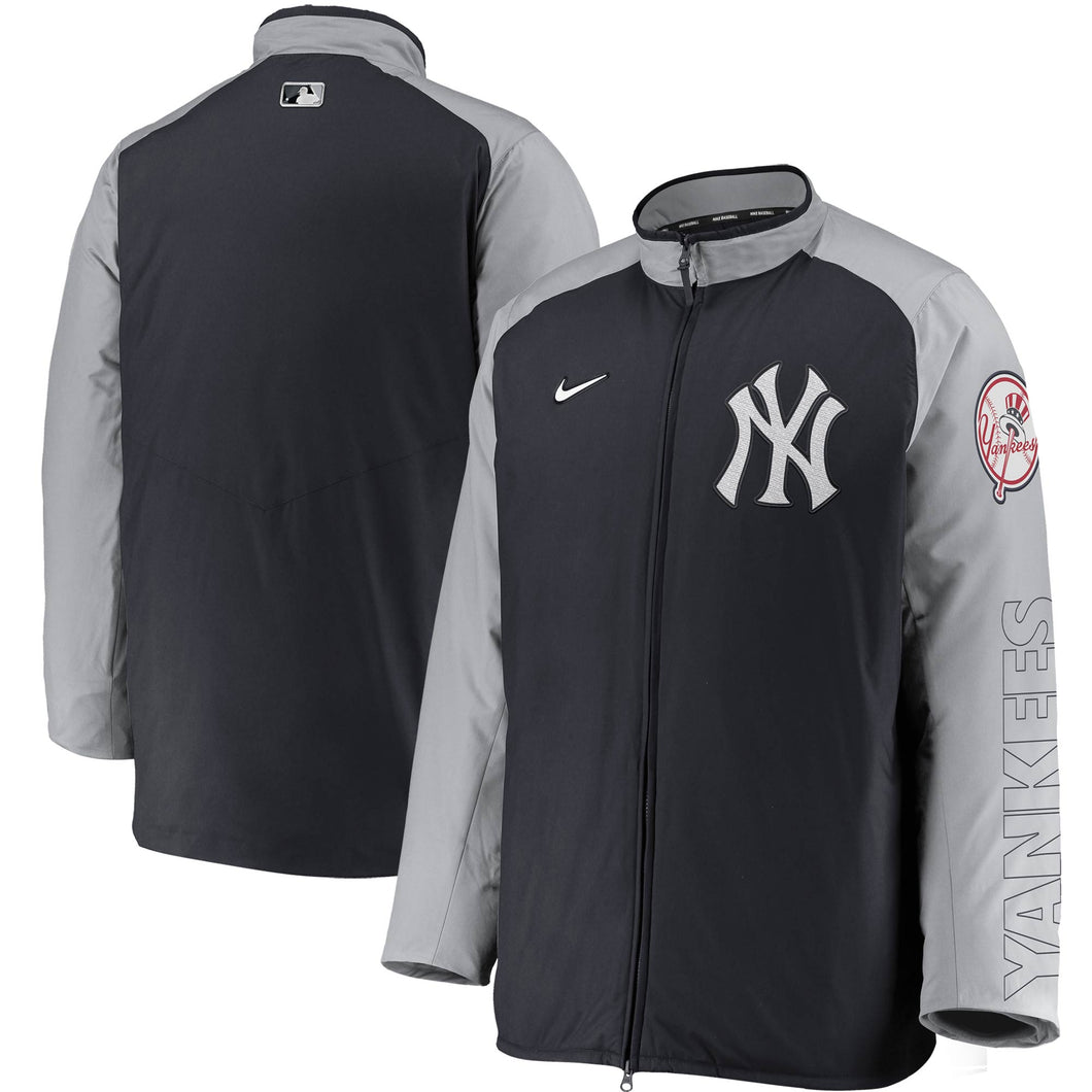 Men's Nike Yankees Navy & Grey Authentic Collection Dugout Full-Zip Jacket - Front and Back View
