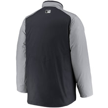 Load image into Gallery viewer, Men&#39;s Nike Yankees Navy &amp; Grey Authentic Collection Dugout Full-Zip Jacket - Back View
