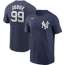 Load image into Gallery viewer, Men&#39;s Nike Yankees Navy Aaron Judge Name &amp; Number T-Shirt - Front and Back View
