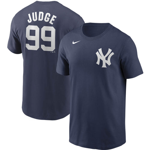 Men's Nike Yankees Navy Aaron Judge Name & Number T-Shirt - Front and Back View