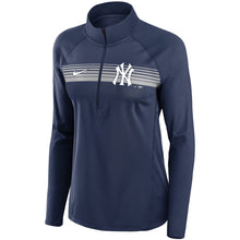 Load image into Gallery viewer, Women&#39;s Nike Yankees Navy Seam-To-Seam Element Half-Zip Performance Pullover - Front View
