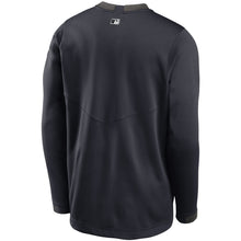 Load image into Gallery viewer, Men&#39;s Nike Yankees Charcoal &amp; Navy Authentic Collection Thermal Crew Performance Pullover - Back View
